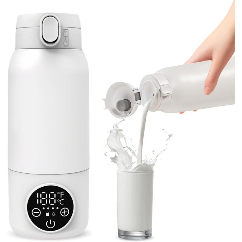 Calentador de biberones inalámbrico portátil, 500 ml, apagado automático de seguridad, calienta rápidamente agua o leche, ideal para salidas y uso