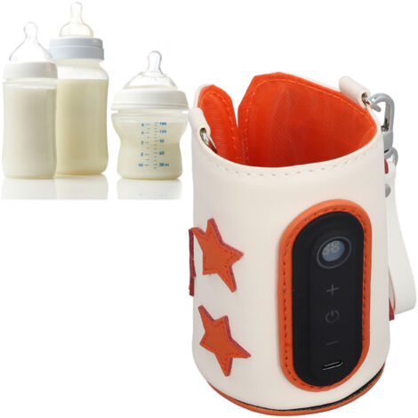 [Calentador de biberones portátil] Calentador de biberones USB con 26 velocidades, temperatura ajustable (40–65 °C), funda universal de piel sintética para viajes, acampadas y uso doméstico.