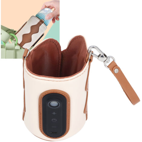 Calentador de biberones USB ligero y portátil fabricado en cuero sintético con 26 ajustes de temperatura para acampar y viajar.