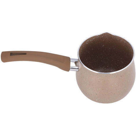 Calentador de café de un solo mango, mini cacerola para leche, aleación de aluminio antiadherente y resistente al fuego, para cocinar, marrón.