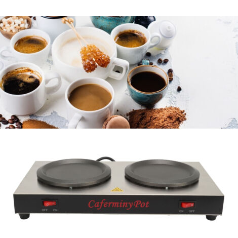 Calentador de café doble portátil de 110 V para uso comercial con dos placas de acero inoxidable para cafeterías y bares de aperitivos.