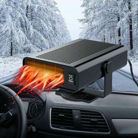 Calentador de coche 2 en 1, 12 V, 150 W, descongelador portátil para coche, rotación de 360 grados, desempañador de parabrisas con enchufes para encendedor de cigarrillos (negro)