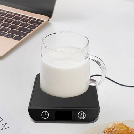 Calentador de tazas inteligente con indicador de temperatura y temporizador de 12 horas – Negro – Enchufe europeo de 220 V – Para café y bebidas