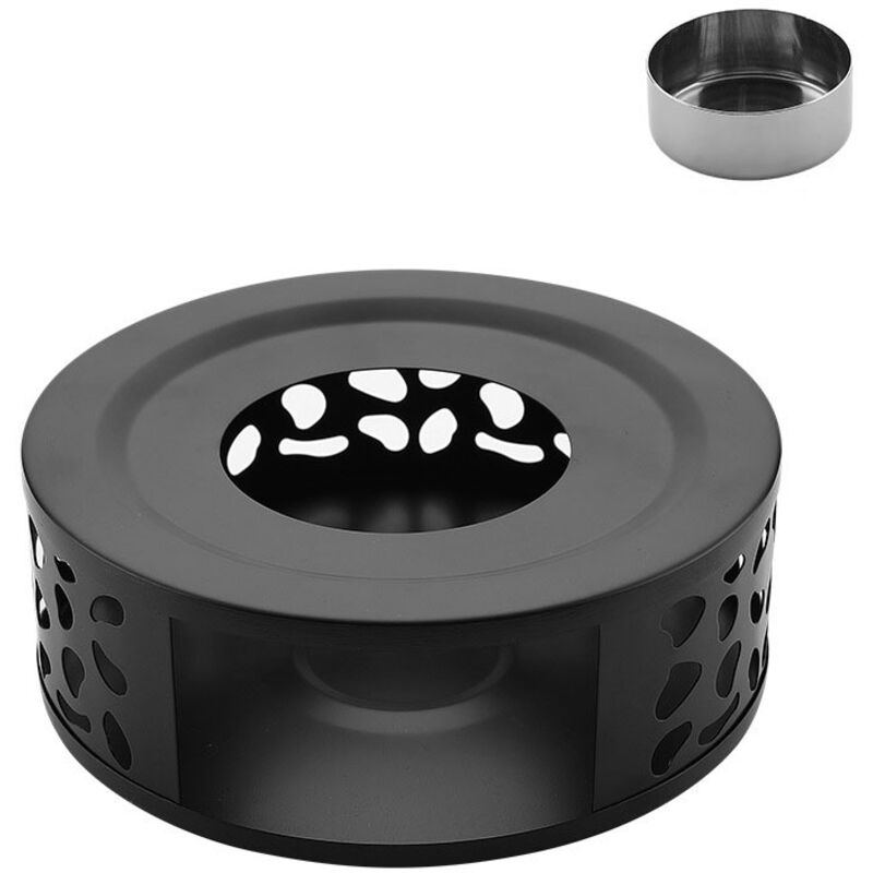 Calentador de tetera, portavelas, portavelas para velas pequeñas, 15 cm – acero inoxidable negro, resistente al calor, retención de calor duradera.
