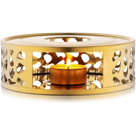 Calentador de teteras de acero inoxidable con soporte para velas de té, calentador de teteras, calentador de teteras, calentador de café chapado en oro para teteras y cafeteras