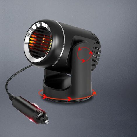 Calentador de ventilador para automóvil 2 en 1, giratorio 360 °, desempañador de ventana, kit de calentador de vehículo de invierno, encendedor de cigarrillos enchufable (150 cm), negro