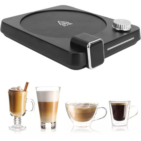 Calentador eléctrico de tazas con 9 ajustes de temperatura, placa calefactora de 11,3 cm, tamaño universal de taza, carcasa de ABS/PP negra, temporizador automático de 2 a 12 horas, regalo ideal.