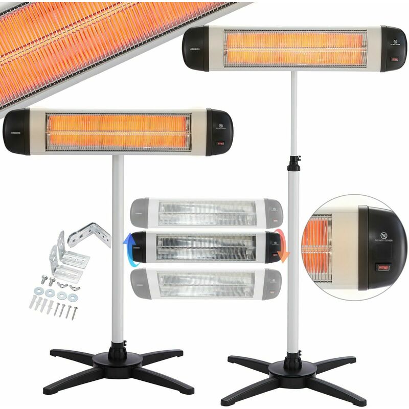 

Calentador infrarrojo 2500 W Altura ajustable Inclinación hasta 90 ° - Plata - Arebos