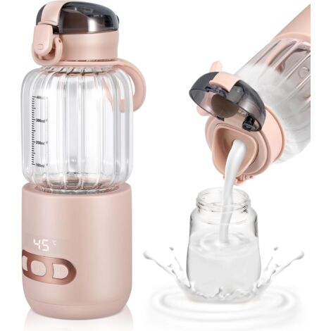 Calentador portátil de biberones, calentador de agua para coche de 400 ml, calentador visual de comida para bebés con control de temperatura para viajes al aire libre, temperatura ajustable de 37 °C a