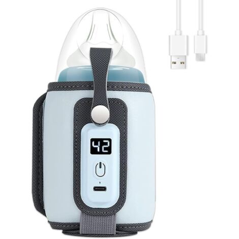 Calentador portátil de biberones, calentador de alimentos para bebés con temperatura ajustable, calentador de leche materna con termostato, temporizador digital, pantalla LCD, control para todos los b