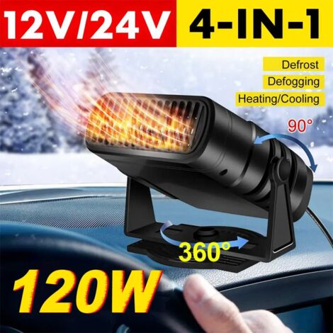 Calentador portátil para coche 4 en 1, 12 V/120 W, ventilador y enfriador, para parabrisas y deshumidificador.