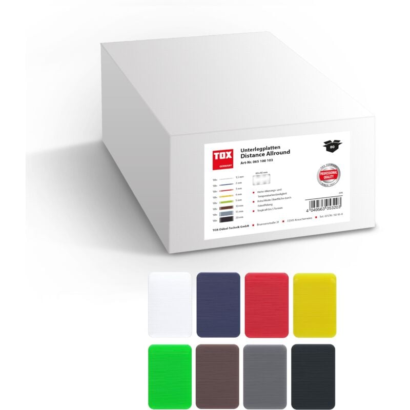 Cales de support 60x40 mm Distance Allround Assortiment 1,5 ,2,3,4,5,10,15,20 mm (80 pcs.)