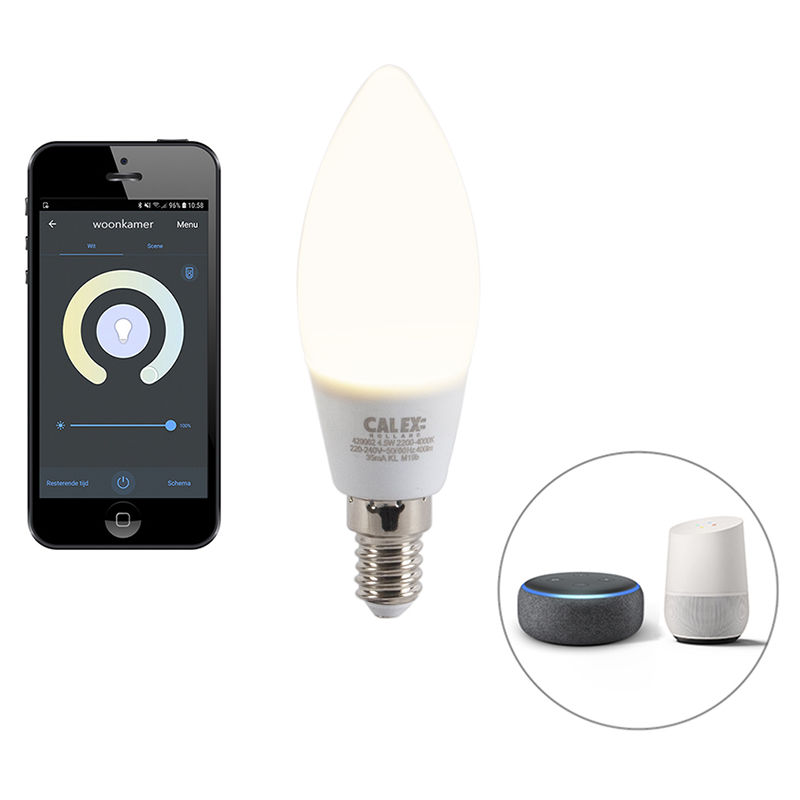 Lampe à bougie led Smart E14 dimmable avec application 4.5W 400 lm 2200-4000K - Calex