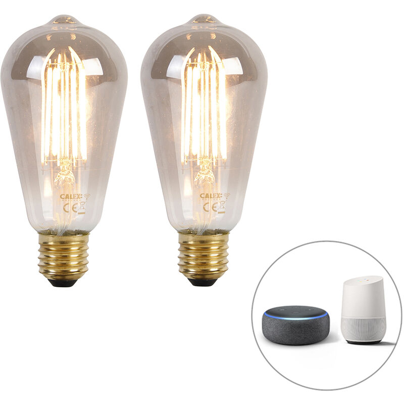 Set di 2 lampade led intelligenti E27 ST64 fumo 7W...