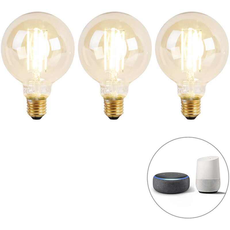 Image of Set di 3 lampade led intelligenti E27 dimmerabili e calde G95 goldline 7W 806 lm 1800K - 3000K - Calex