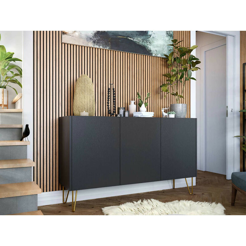 Cali - buffet bas - effet marbre - 144 cm - noir / doré