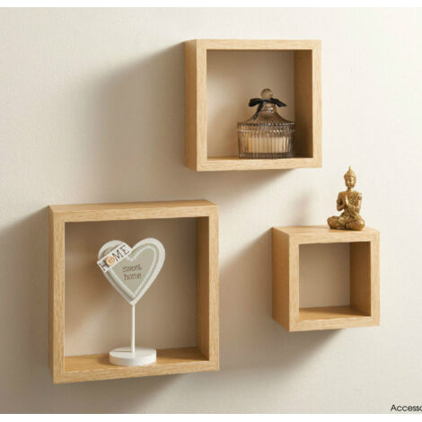 Cali Floating Cube Shelves Set of 3 Wall Hanging - Oak