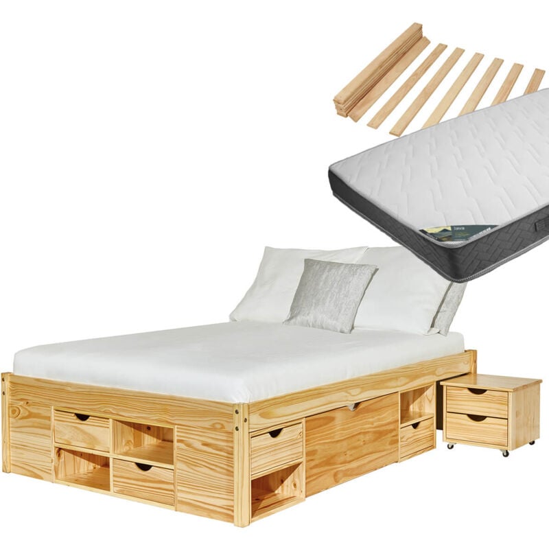 Altobuy - cali - Pack Lit Multi-Rangement 140x200 + Matelas Java