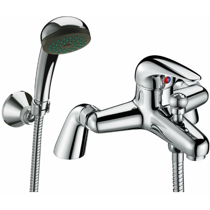 Chrome Lever Bath Shower Mixer Tap + Single Mode Head and Fixed Wall Bracket