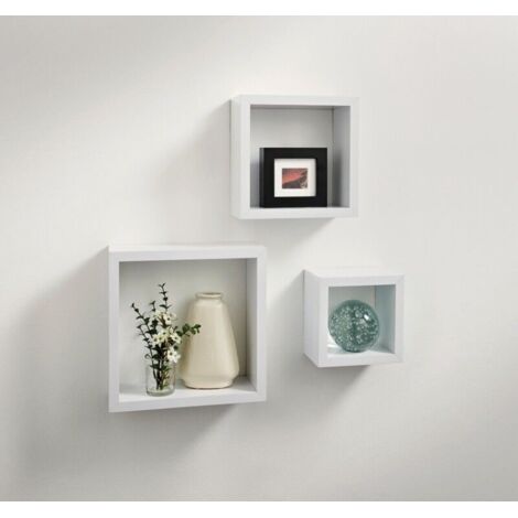 Cali Wall Floating Cube Box Shelf/Shelves Set of 3 Walls Storage Shelving Unit White