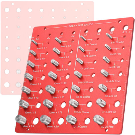 Calibrador de roscas para tuercas y tornillos de aleación de aluminio: identifica roscas métricas e imperiales.