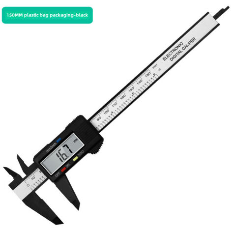 Calibrador digital de plástico negro  Rango de 0 a 150 mm  Medición interior/exterior  Con bolsa de plástico  Herramienta de medición ligera para bricolaje