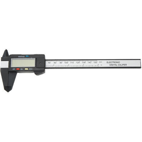 Calibrador digital electrónico con pantalla LCD, 150 mm (6 pulgadas), conversión de pulgadas a milímetros, PA66, negro.