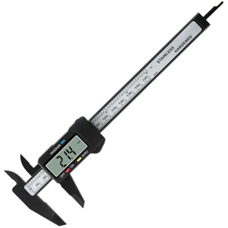 Calibrador electrónico digital de 0 a 6 pulgadas/150 mm, plástico reforzado con fibra de carbono, alta precisión, pantalla LCD (pulgadas/métricas).