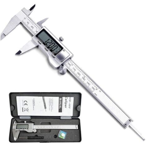 Calibrador Vernier, calibrador digital de 150 mm, calibrador Vernier con Vernier, pantalla LCD grande, calibrador digital, precisión ajustable, con batería de repuesto y destornillador, CMODIHI