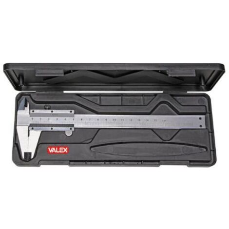 Calibro analogico a corsoio in acciaio cinquantessimale con custodia Valex.