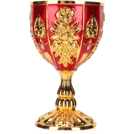 Calice en Alliage de Zinc 4 Pouces, Motif Fleuri Rétro Embossé, Coupe Élégante pour Fêtes, Banquets et Bars, Doré et Rouge