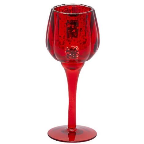 Calice portacandela in vetro per decorazioni natalizie da Ø 8 cm -Rosso / 22 cm