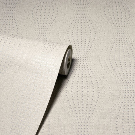 Calico Dot Wallpaper Neutral Silver Cream Embossed Glitter Textured Vinyl