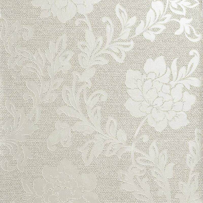 Calico Floral Wallpaper Flowers Metallic Embossed Neutral Cream Textured Vinyl