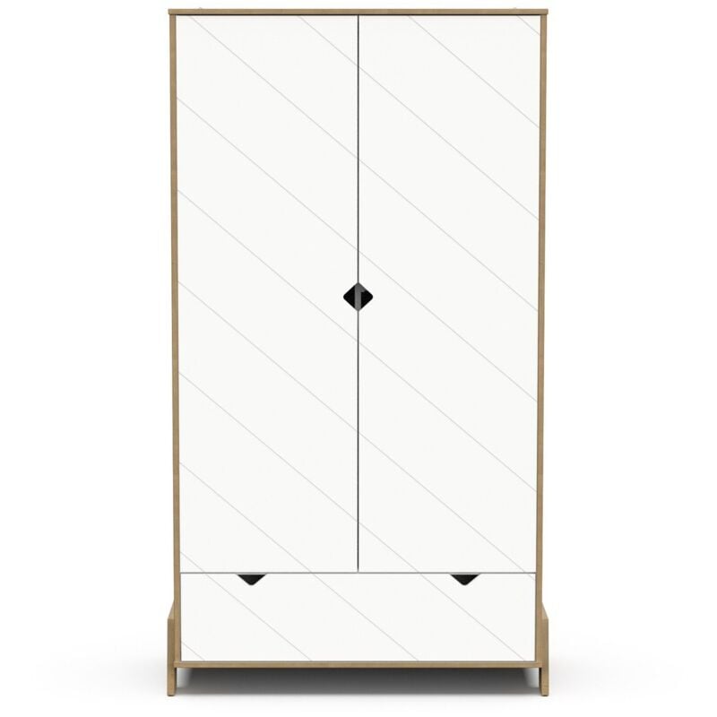 Calicosy - Armoire 2 portes et 1 tiroir décor chêne et blanc H188 cm - albizia