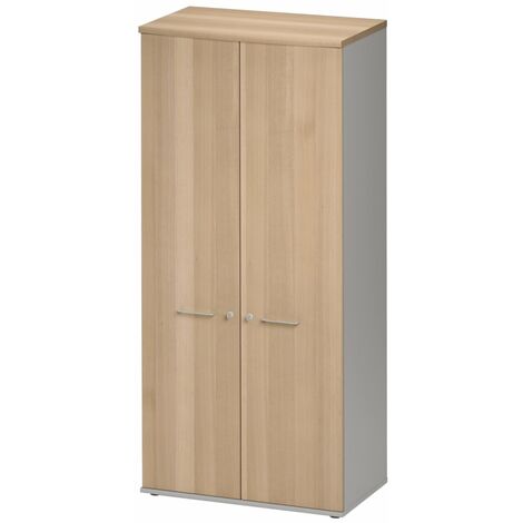 Calicosy – Armoire 2 portes L.80 en hêtre – Surfaces mélaminées pour solidité – 1 tablette fixe et 3 étagères amovibles – Verrouillage sécurisé