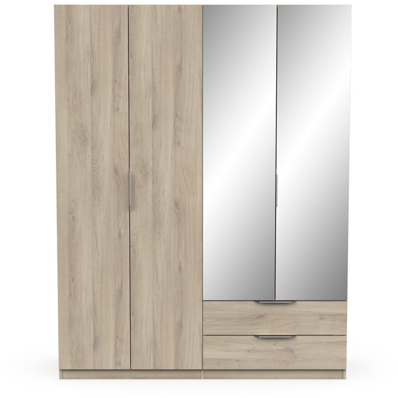 CALICOSY - Armoire 4 portes, 2 tiroirs et 2 miroirs Ghost - L157,3 cm