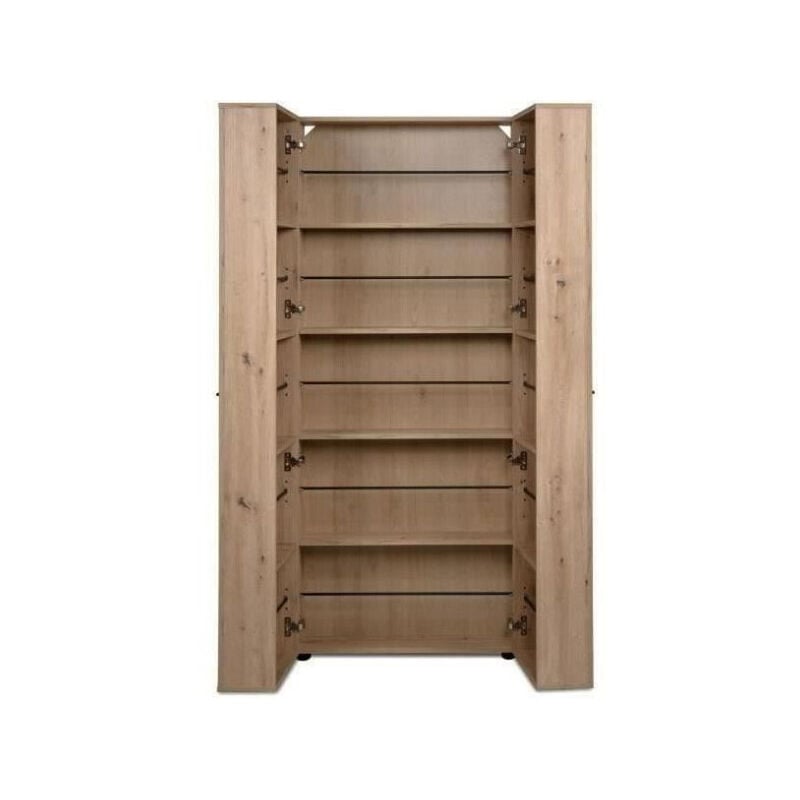 Finori - Meuble a chaussures Lugo - Décor chene artisan - 74 x 181,5 x 34 cm - Capacité 32 Paires