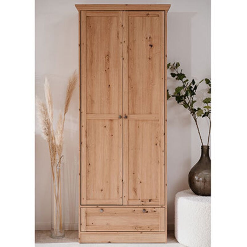 Calicosy - Armoire d'entrée 2 portes à cadre, 5 étagères et 1 tiroir L80 cm - timber