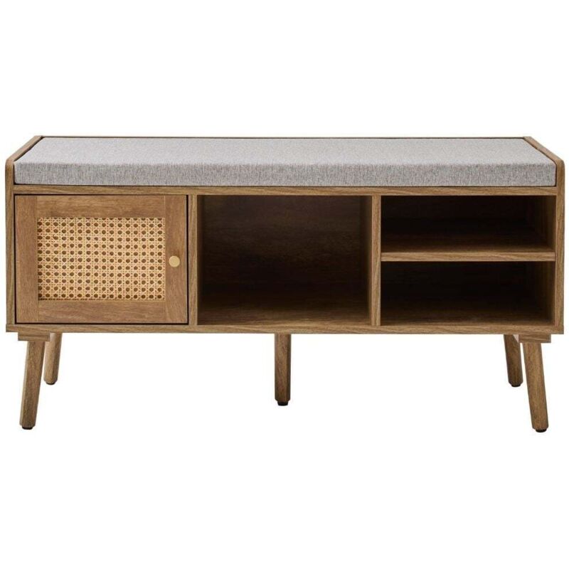 CALICOSY - Banc à chaussures 1 porte avec façade en rotin L100 cm PALMO