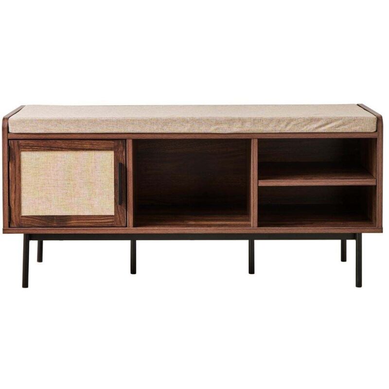 CALICOSY - Banc d'entrée décor noyer 1 porte avec façade en tissu JETSON