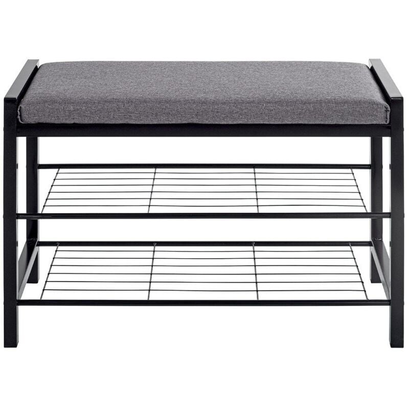 CALICOSY - Banc en métal noir avec tissu gris - L75 cm