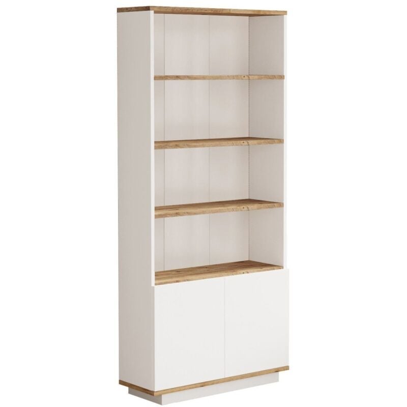 Calicosy - Bibliothèque 2 portes et 4 tablettes décor pin atlantique et blanc H168,3 cm