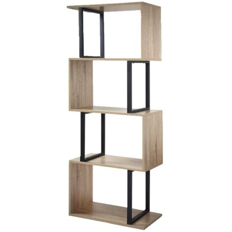 Calicosy – Bibliothèque 4 niveaux décor bois et métal noir – Dimensions H147,5 x L60 x P30 cm – Capacité de rangement optimale pour livres et objets
