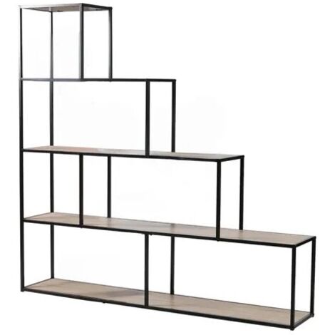 Calicosy – Bibliothèque 5 niveaux escalier L160 x H157 cm – Structure métal robuste – Panneaux bois effet naturel – Style industriel