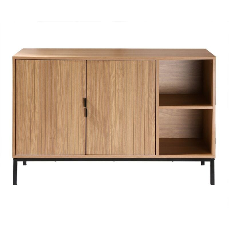 Buffet 2 portes 2 niches ouvertes effet bois rainuré L110 cm - tara - Calicosy