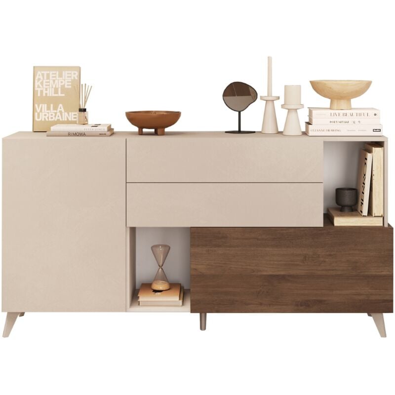 Calicosy - Buffet 2 portes, 2 tiroirs, 2 niches et 2 étagères L181 cm - mala
