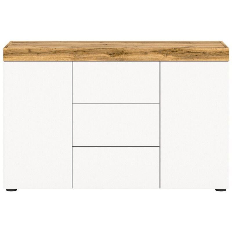Buffet 2 portes et 3 tiroirs blanc et chêne wotan L125 cm - malibu - Calicosy