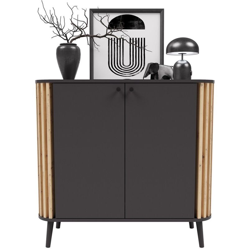 Buffet 2 portes gris anthracite et chêne artisan L92 cm - pure - Calicosy