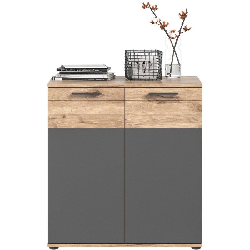 Calicosy - Buffet 2 portes gris anthracite et chêne nox L80 cm - mason